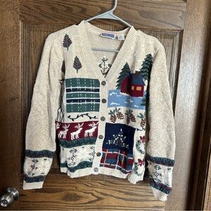 Northcrest Beige and Multicolor Patchwork Cardigan